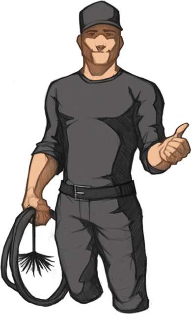 Kuvituskuva nuohoojasta valmiina suorittamaan nuohousta.